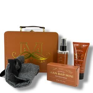 Man Bar Travel Kit Spiced Tobacco Bar Soap Hair Wash Cologne Mist Soap Bag Set